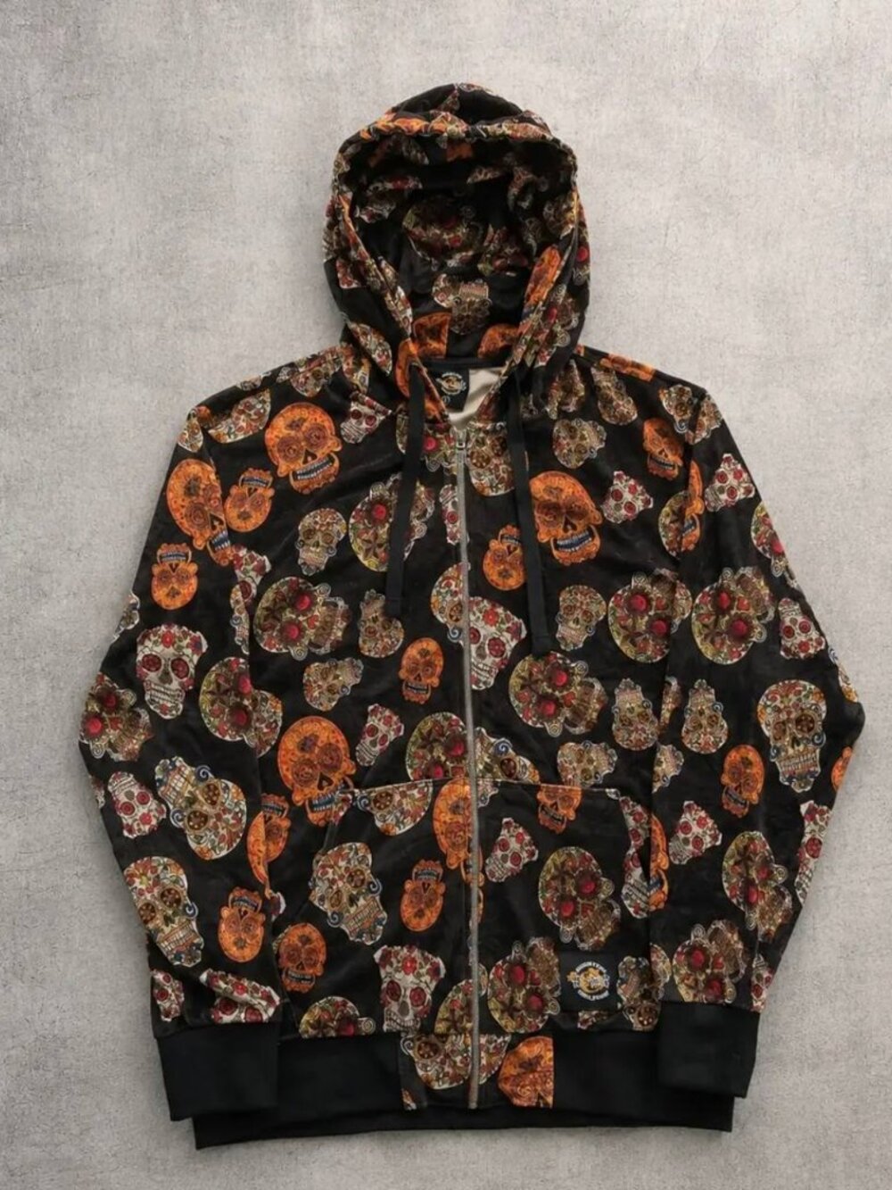 Skull Print Zip-Up Hoodie
